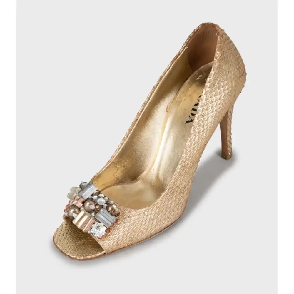 Prada Gold Snakeskin Wedge Sandals Sz. 39 - Picture 2 of 5